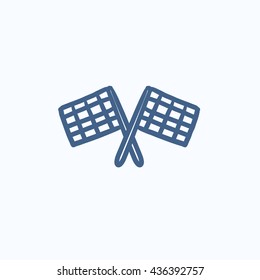 Two checkered flags vector sketch icon isolated on background. Hand drawn Two checkered flags icon. Two checkered flags sketch icon for infographic, website or app.