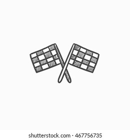 Two checkered flags vector sketch icon isolated on background. Hand drawn Two checkered flags icon. Two checkered flags sketch icon for infographic, website or app.