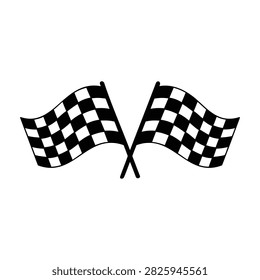 Two checkered racing flags waving on transparent background for sports design