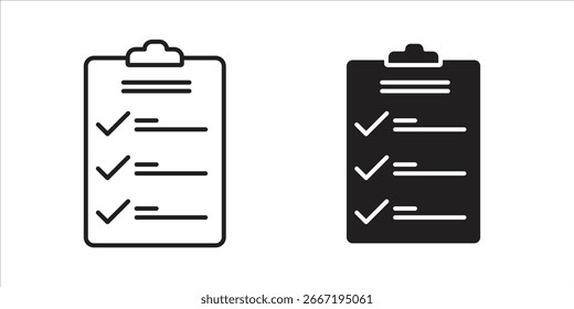 Two checklist icons, one black and one line art, isolated on white. Perfect for to-do lists, project management, and organization.
