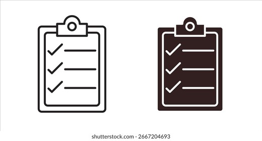 Two checklist icons: one line art, one filled. Perfect for to-do lists, organization, and project management.