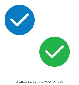 Dos iconos de marca de verificación en azul y verde sobre fondo blanco