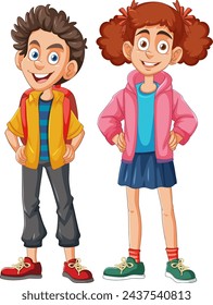 Two cheerful animated children smiling confidently