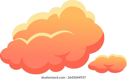 Two cheerful cartoon clouds floating in a bright white sky, featuring a vibrant orange and yellow gradient, evoke a dreamy and optimistic atmosphere perfect for imagination and creativity