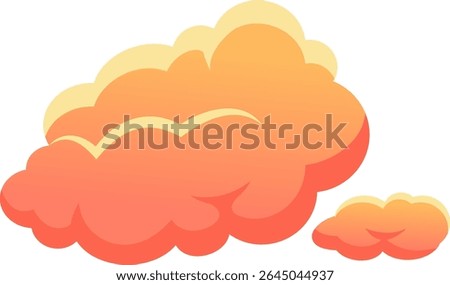 Two cheerful cartoon clouds floating in a bright white sky, featuring a vibrant orange and yellow gradient, evoke a dreamy and optimistic atmosphere perfect for imagination and creativity