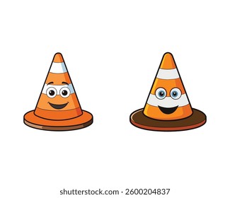 Two cheerful cartoon traffic cones, perfect for safety or design projects.
