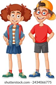 Two cheerful children standing with confident smiles