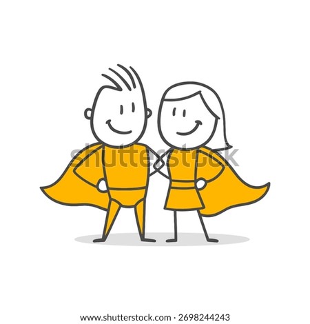 Two Cheerful Employees Discovering Their Superpowers With A Common Vision In Business Life Focus On Their Projects With Perseverance.