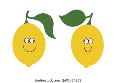 Dos limones alegres y amigables. Limones con emociones. Ilustración vectorial aislada.