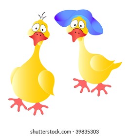 Two cheerful geese. Vector illustration