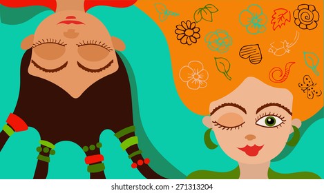 Two cheerful girlfriends