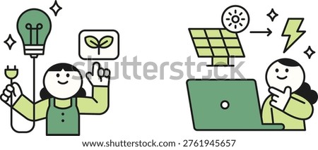 Two cheerful individuals promoting renewable energy and sustainable ideas through modern technology and eco-friendly innovations