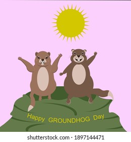 Zwei fröhliche Marmot - Illustration, Vektorgrafik. Alles Gute zum Grundurchtag! Tierwelt