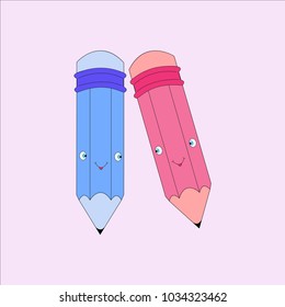 Two cheerful multicolored pencils