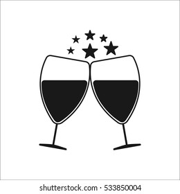 Two Cheering glasses of wine symbol sign silhouette icon on background