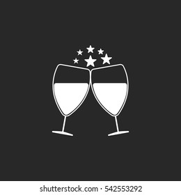 Two Cheering glasses of wine symbol sign silhouette icon on background