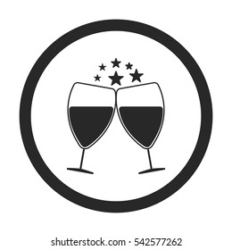 Two Cheering glasses of wine symbol sign silhouette icon on background