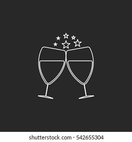 Two Cheering glasses of wine symbol sign line icon on background