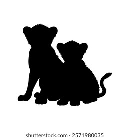 Two cheetah cub silhouette vector illustration design on white background.