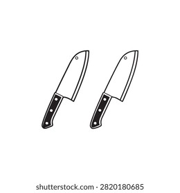Two chef knives with black handles isolated on transparent background