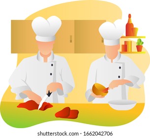 Two chefs are collaborating on a cooking competition