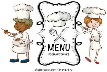 Dos chefs y una ilustración de un signo de menú