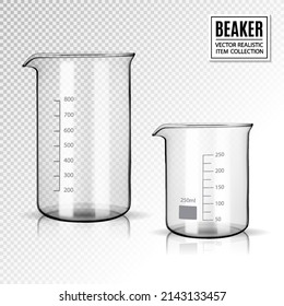 Two Chemical Laboratory Glassware Or Beaker. Glass Equipment Empty Clear Test Tube. EPS10 Vector