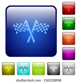 Two chequered flags icons in rounded square color glossy button set
