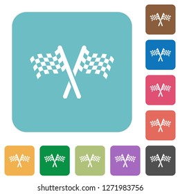 Two chequered flags white flat icons on color rounded square backgrounds