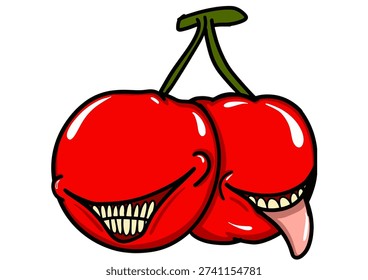 Two Cherries With Big Horrifying Smiles