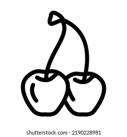 two cherries branch line icon vector. two cherries branch sign. isolated contour symbol black illustration
