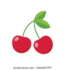 Two cherries flat vector illustration on white background