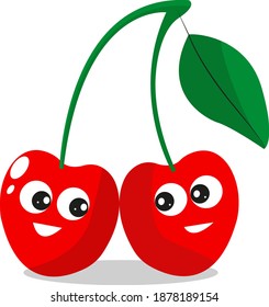 Dos cerezas, ilustración de dibujos animados de frutas