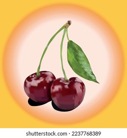 Two cherries glistening in the sunlight
