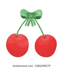 two cherries hanging with ribbon decoration