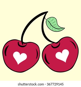 Two cherries with hearts
