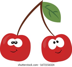 Two cherries, illustration, vector on white background.
