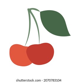 Two cherries are isolated on a white background.