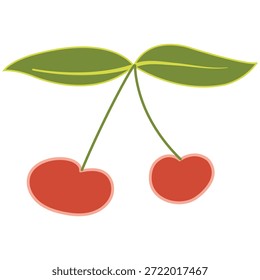 Dos cerezas aisladas sobre fondo blanco; icono de cereza con hojas; 
