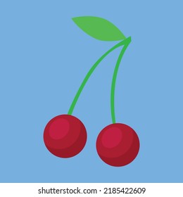 Two cherries with a leaf, illustration