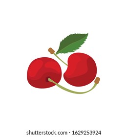 two cherries with leaf isolated on white background