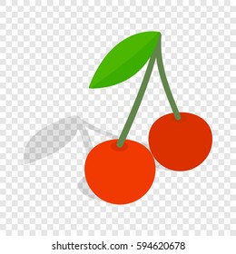 Two cherries with the leaf isometric icon 3d on a transparent background vector illustration