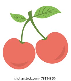 Two cherries with leaves flat icon
