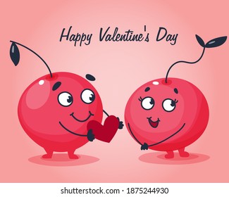 Two cherries in love. Gives a heart
Cute background. Illustration for valentine's day, for cards, banners and flyers