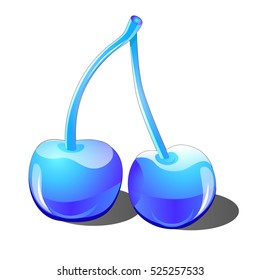 Two cherries made of ice and glass isolated on white background. Vector illustration.
