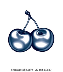 two cherries made of metal, vector drawing