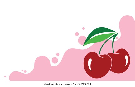Dos cerezas en una rama con una hoja.