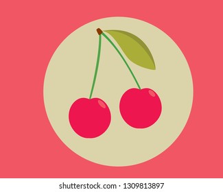 the two cherries on red background