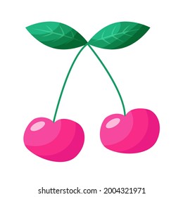 Two cherries on a twig on white background.