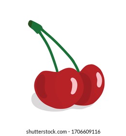 Two cherries with stem on a white background, vector illustration